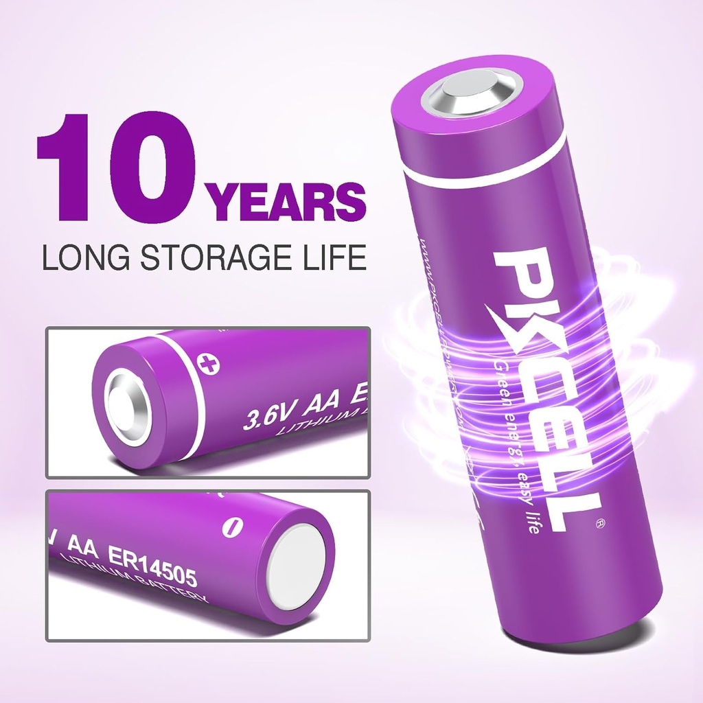 Batería PKCELL Li-SOCl2 3.6V AA (ER14505) - Larga Vida (2400mAh) para Medidores y Backup de CNC