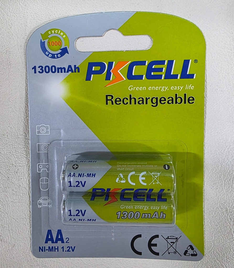 Pila Recargable PKCELL 1.2V AA 1300mAh Ni-MH - Blíster x 2 Und. |NI-MH AA1300-2B|