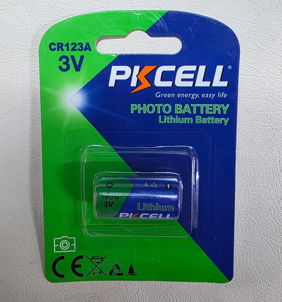 Pila de Litio PKCELL 3V CR123A-1B - Blíster x 1 Und.