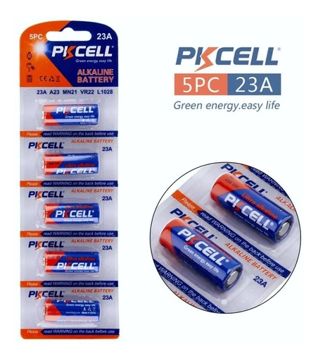[23A-5B] Batería Alcalina PKCELL 12V para control remoto de alarma/auto |23A-5B|