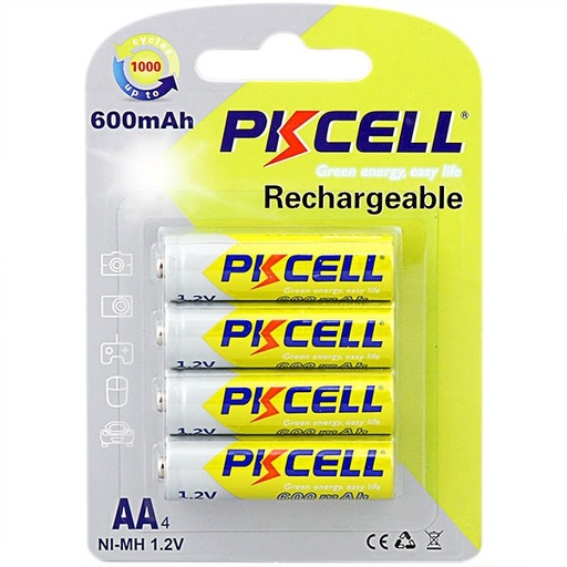 [AA600-4B] Pila Recargable PKCELL 1.2V AA 600mAh Ni-MH - Blíster x 4 Und. |AA600-4B|
