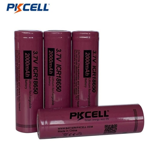 [ICR18650 2000mAh] Bateria Recargable de litio PKCELL 3.7V  18650 (2000mAh)  (Flat Top)